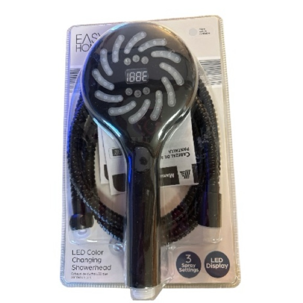 Easy Home LED Color Changing Showerhead LED display for temperature. New Black